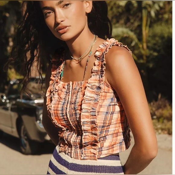 Anthropologie Ruffled Plaid Tank SP - Picture 2 of 3